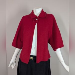 Simons Contemporaine Red Wool Angora Cape Cardigan Cropped Swing Holiday